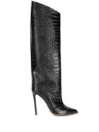 Alexandre Vauthier Crocodile Style Embossed Knee Boots - Black