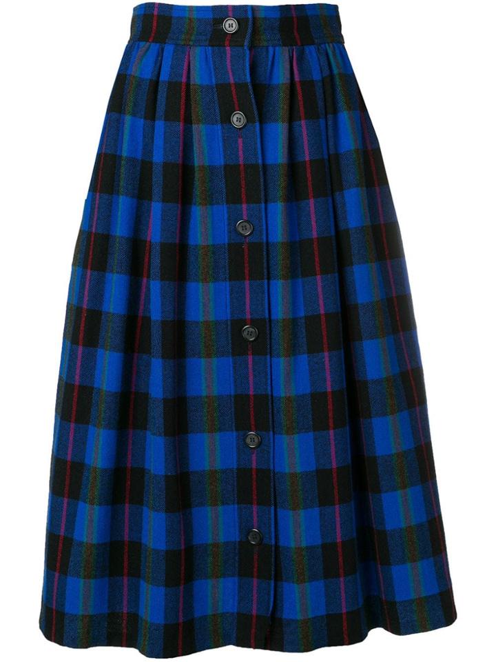 Yves Saint Laurent Vintage Checked Full Skirt - Blue