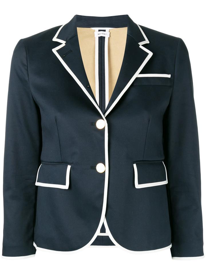Thom Browne Piped Trim Blazer, Women's, Size: 38, Blue, Cotton/silk