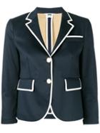 Thom Browne Piped Trim Blazer, Women's, Size: 38, Blue, Cotton/silk
