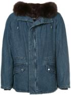 Yves Salomon Homme Fur Hooded Denim Coat - Blue