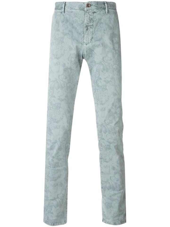 Incotex Floral Print Chino Trousers, Men's, Size: 36, Grey, Cotton/spandex/elastane