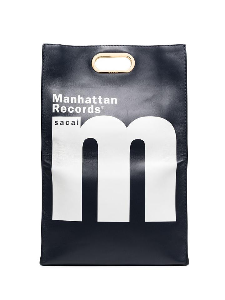 Sacai Record Print Foldover Tote Bag - Blue