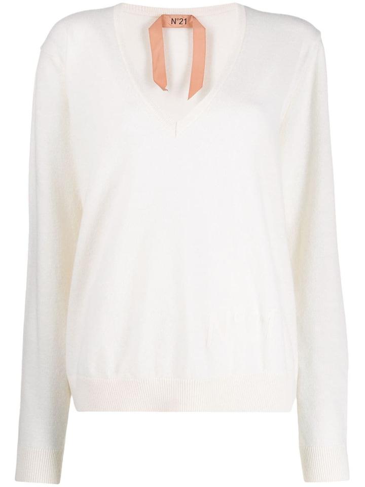 Nº21 Relaxed-fit V-neck Pullover - White