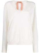 Nº21 Relaxed-fit V-neck Pullover - White