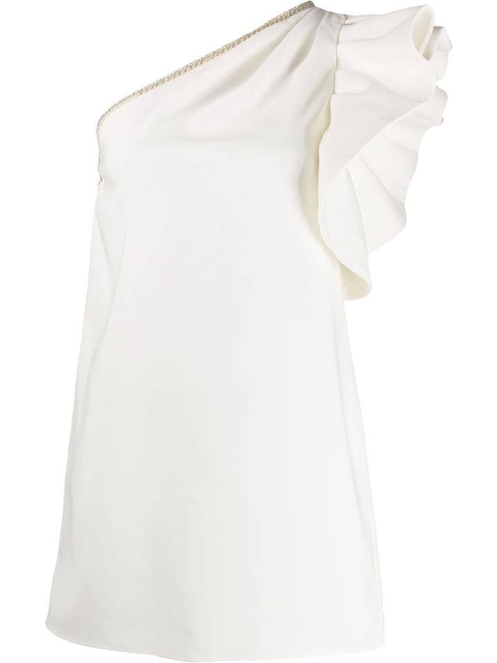 Self-portrait One Shoulder Ruffled Dress - White