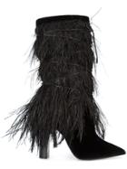 Saint Laurent Yeti 110 Ostrich Feather Boots - Black