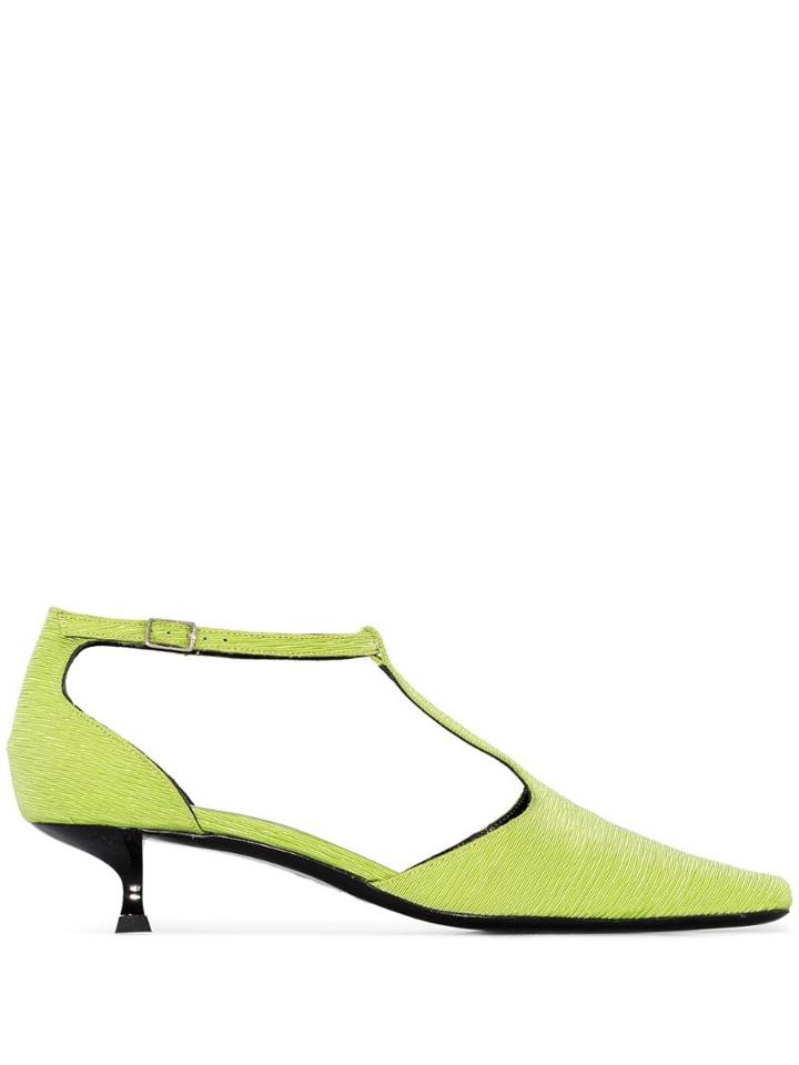 By Far Bella 40mm T-bar Pumps - Green