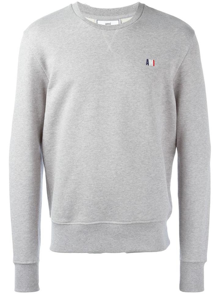 Ami Alexandre Mattiussi Small Logo Crew Neck Sweatshirt, Men's, Grey, Cotton