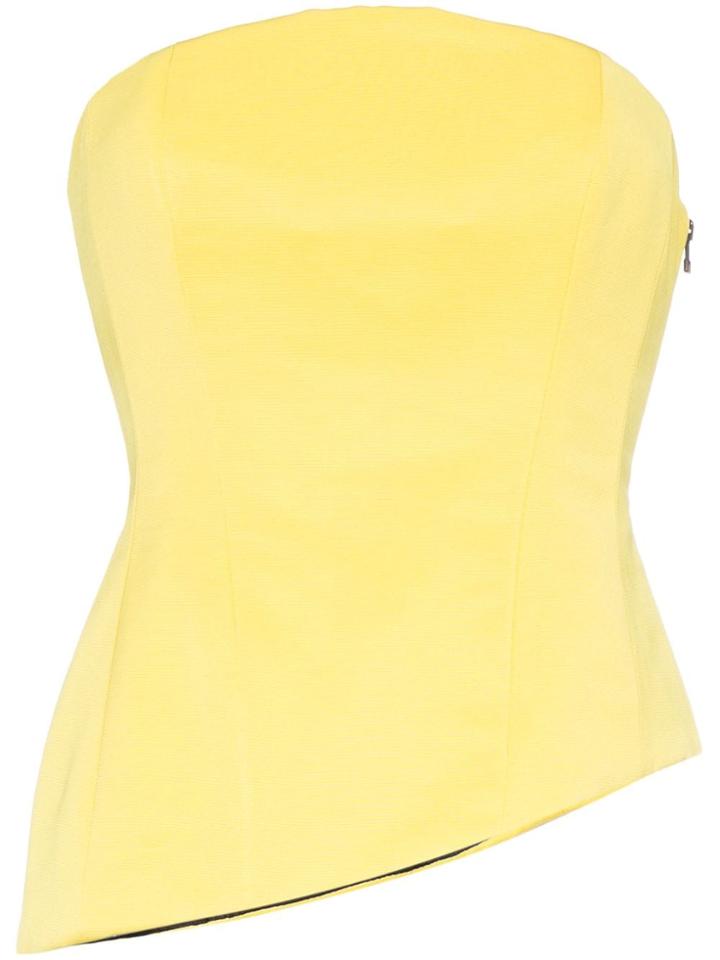 Halpern Asymmetric Hem Silk Crop Top - Yellow