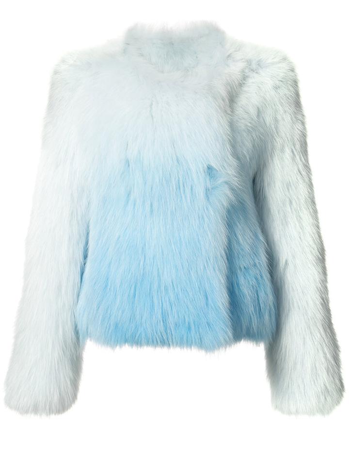 Yves Salomon Ombre Fox Fur Jacket, Women's, Size: 38, Blue, Fox Fur