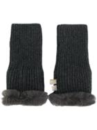 N.peal Fur-trim Fingerless Gloves - Grey