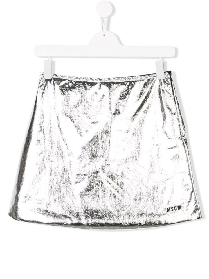Msgm Kids Teen Logo Print A-line Skirt - Metallic