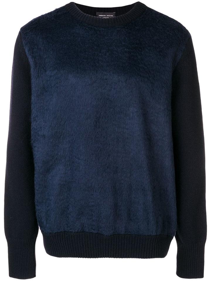 Roberto Collina Crew Neck Fur Jumper - Blue