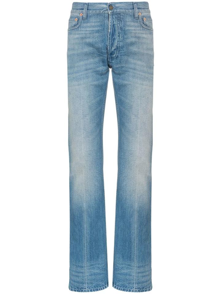Gucci Web Trim Embellished Straight Jeans - Blue