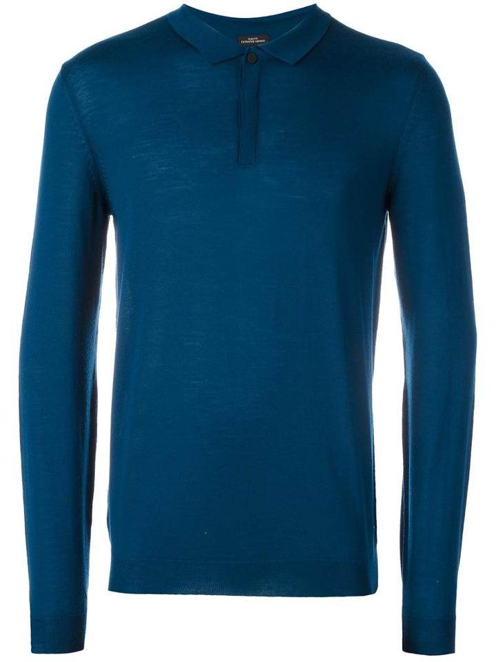 Boss Hugo Boss Longsleeved Polo Shirt, Men's, Size: Large, Blue, Virgin Wool