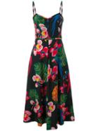 Valentino Tropical Print Midi Dress, Women's, Size: 42, Black, Silk