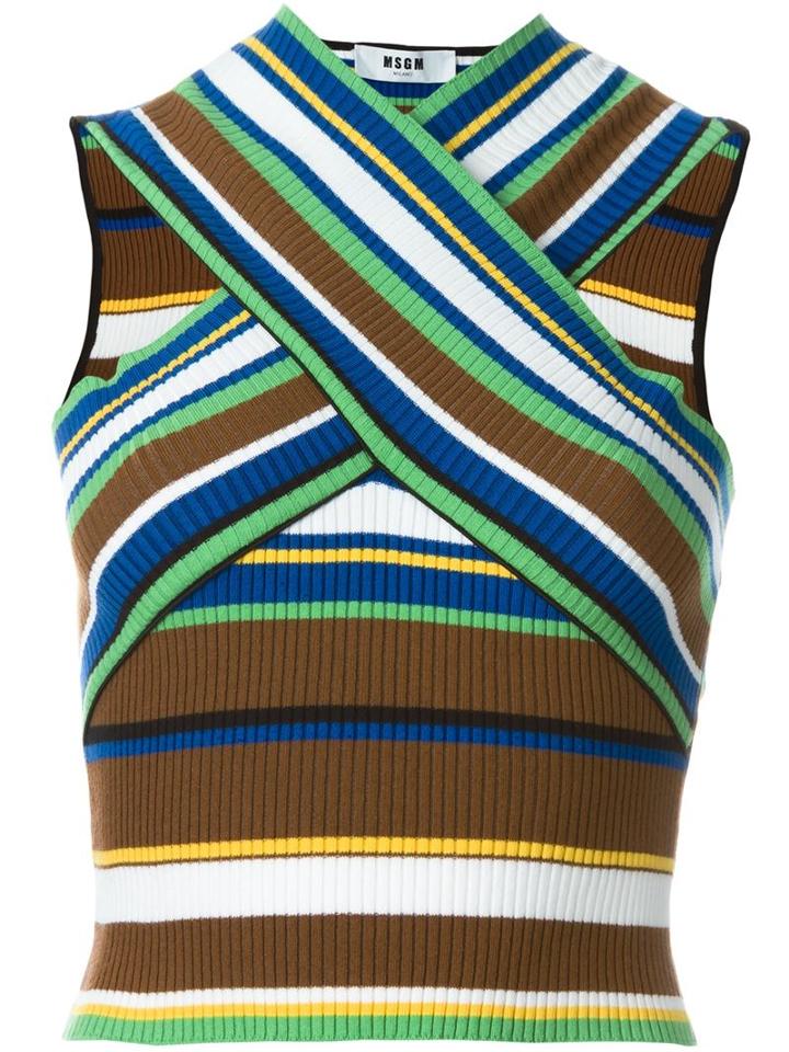 Msgm Striped Cross Strap Top, Women's, Size: Xs, Cotton/polyamide/spandex/elastane