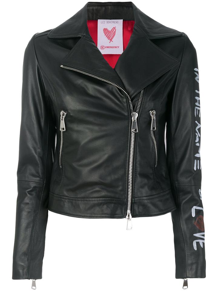 Les Bohemiens Printed Biker Jacket - Black