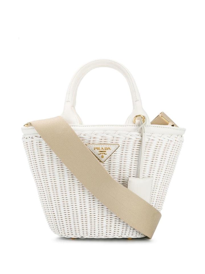 Prada Middolino Straw Bucket Bag - White