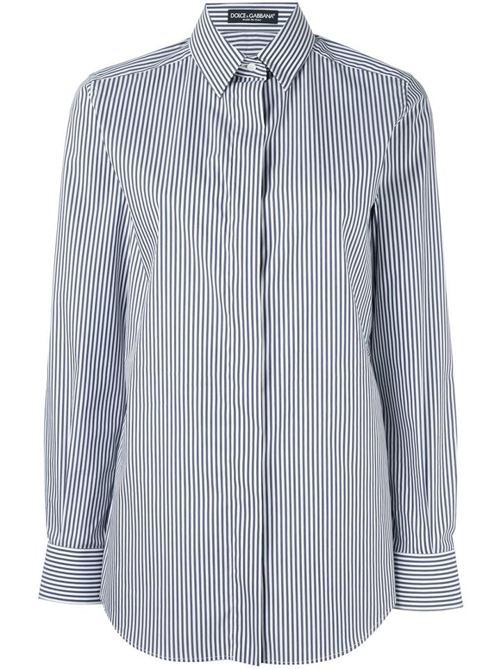 Dolce & Gabbana Striped Shirt, Women's, Size: 44, Blue, Cotton/polyamide/spandex/elastane
