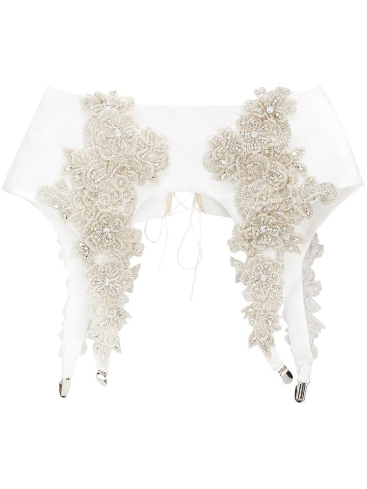Loulou Embellished Suspender Belt - White