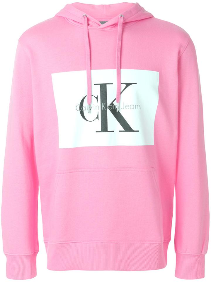 Calvin Klein Jeans Logo Print Hoodie - Pink & Purple