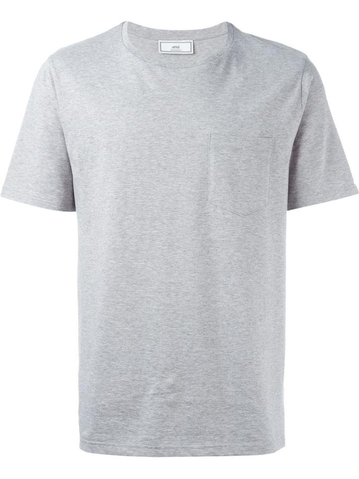 Ami Alexandre Mattiussi Patch Pocket T-shirt, Men's, Size: Small, Grey, Cotton