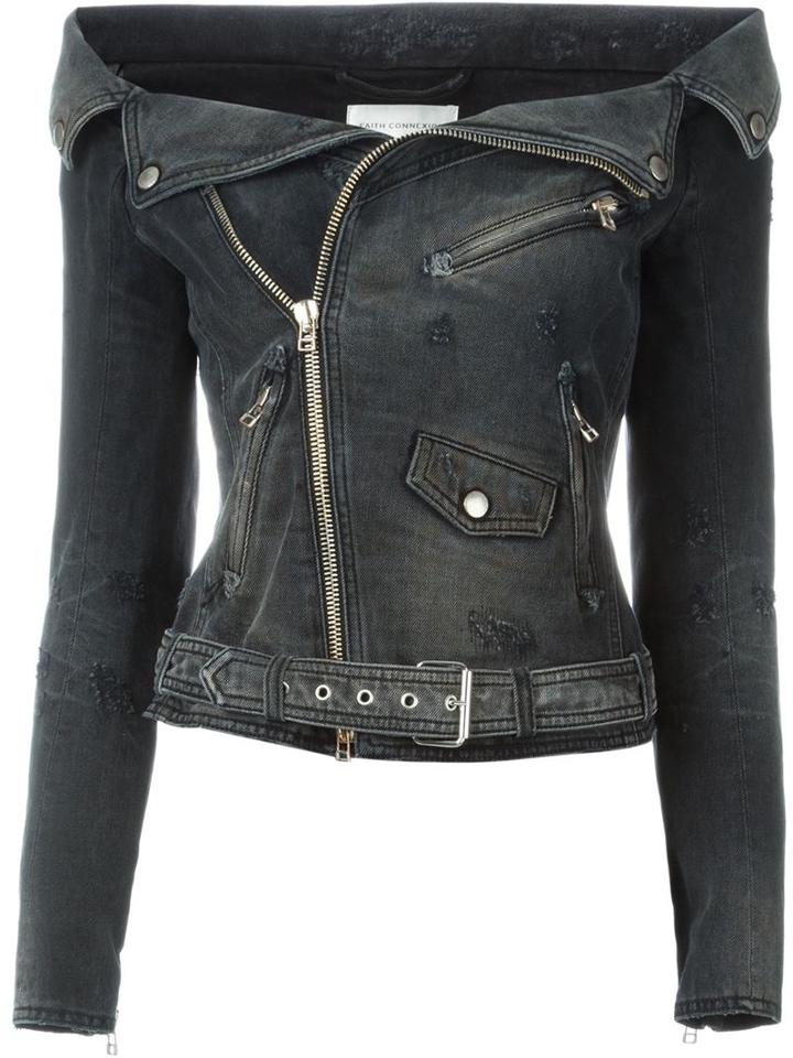 Faith Connexion Off-shoulder Denim Biker Jacket
