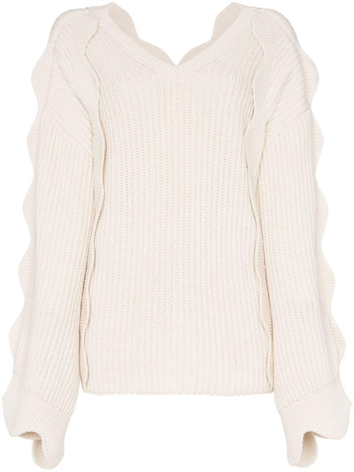 Stella Mccartney Scallop Sleeved Oversized Knitted Jumper - White