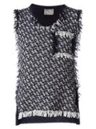 Lanvin Fringed Tweed Top, Women's, Size: M, Black, Cotton/polyamide