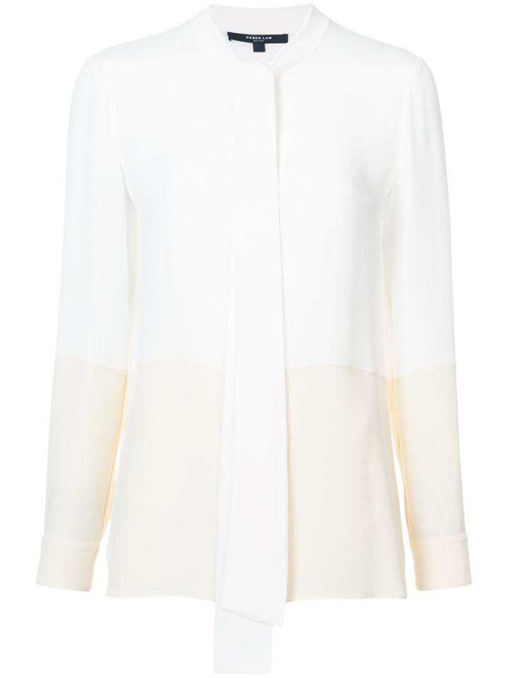Derek Lam Long Sleeve Bicolor Blouse With Neck Ties - White