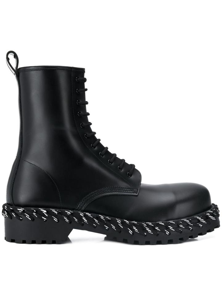 Balenciaga Lace Detail Military Boots - Black