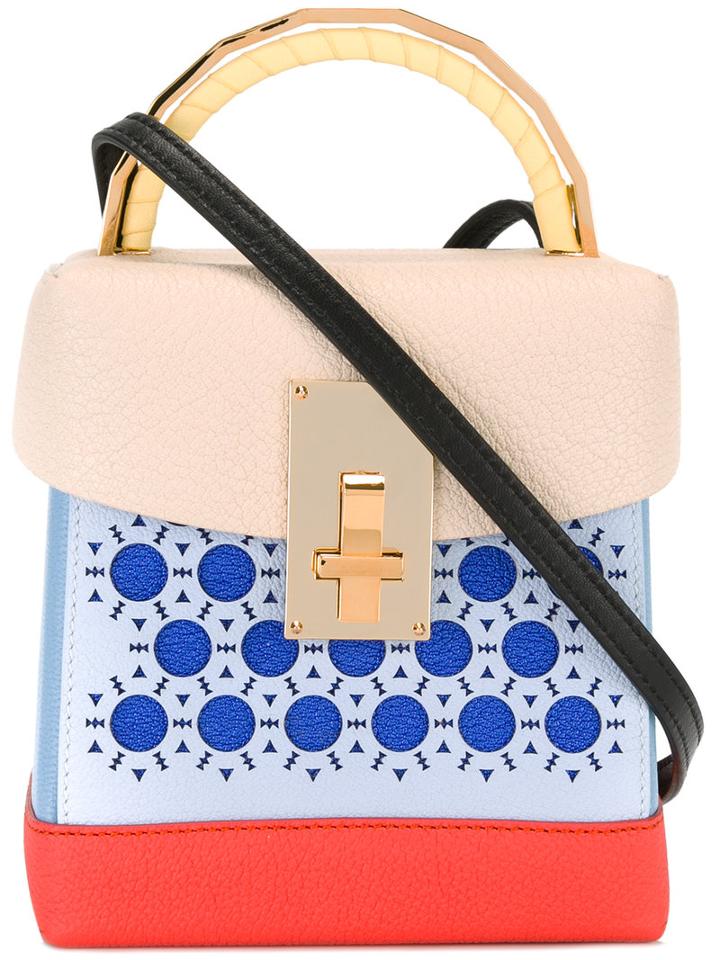 The Volon Colour Block Mini Tote, Women's, Blue, Lamb Skin/leather/goat Skin