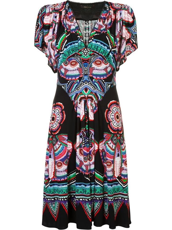 Roberto Cavalli Printed Dress, Women's, Size: 46, Black, Viscose