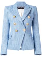 Balmain Denim Woven Blazer, Women's, Size: 36, Blue, Cotton/linen/flax/viscose/cotton