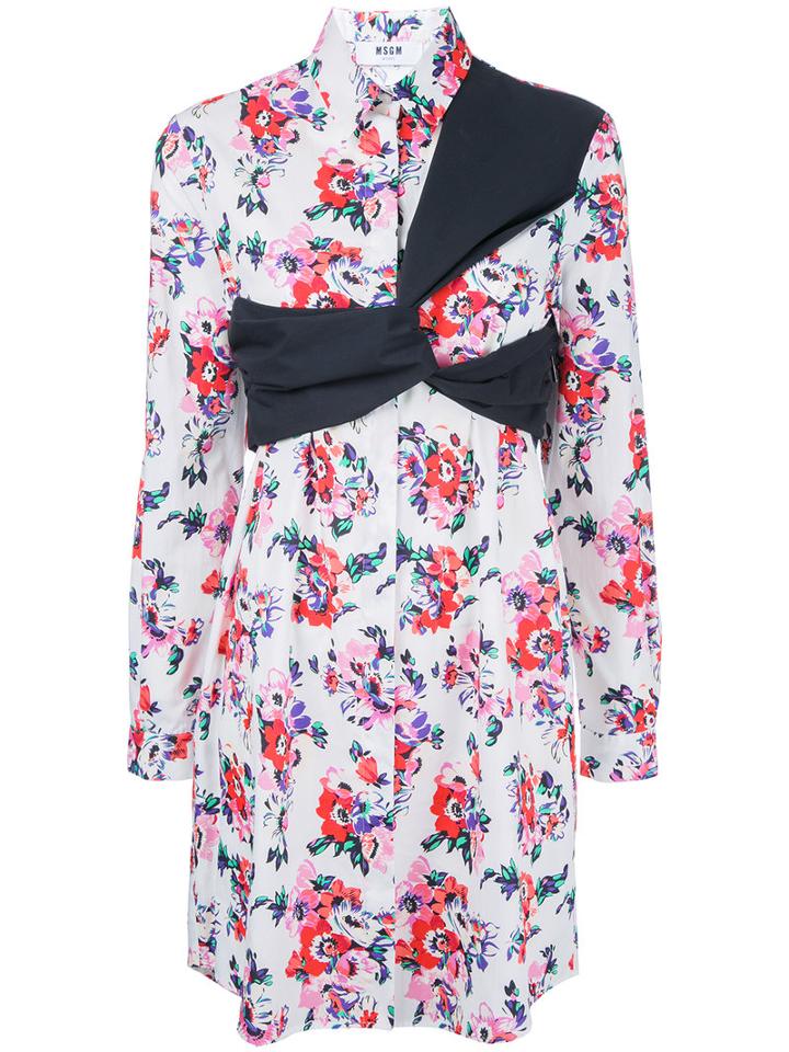 Msgm Strap Detail Floral Print Dress, Women's, Size: 46, White, Cotton