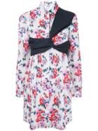 Msgm Strap Detail Floral Print Dress, Women's, Size: 46, White, Cotton