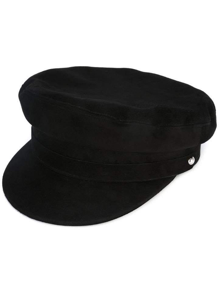 Manokhi - Suede Officer's Cap - Women - Leather - One Size, Black, Leather