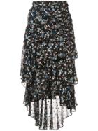 Veronica Beard Floral Print Frill Trim Skirt - Black