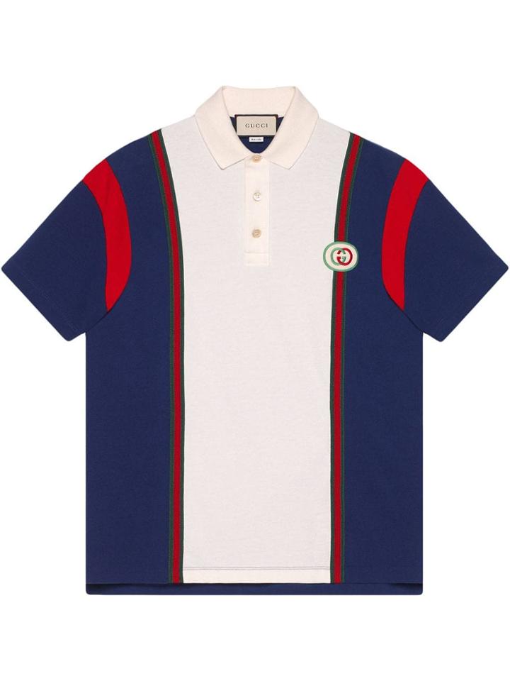 Gucci Polo With Interlocking G Patch - Blue