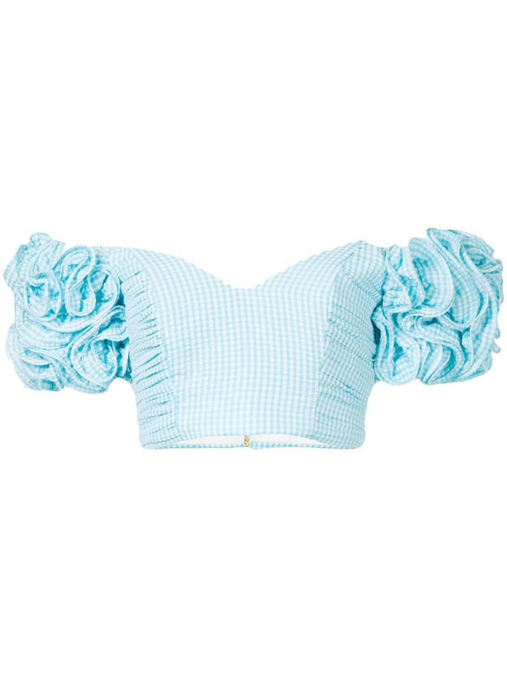 Bambah Gingham Ruffle Crop Top - Blue