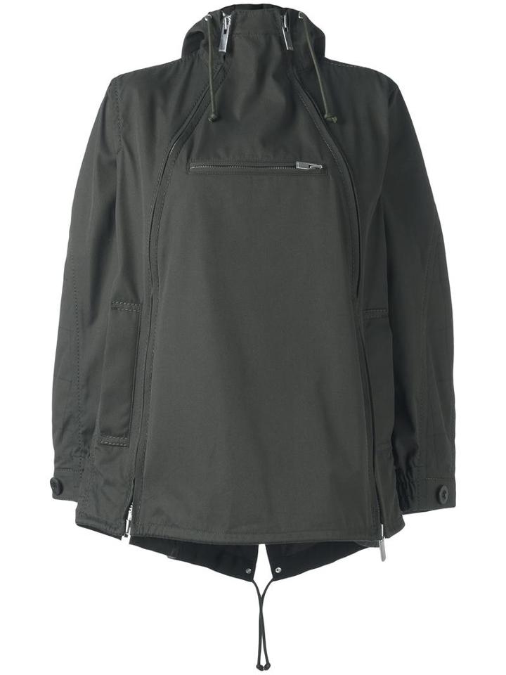 Sacai Zipped Parka Jacket, Women's, Size: 1, Green, Polyester/cotton