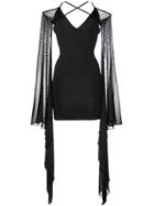 Balmain Ruffle Sleeve Mini Dress, Women's, Size: 36, Black, Viscose/polyamide/spandex/elastane