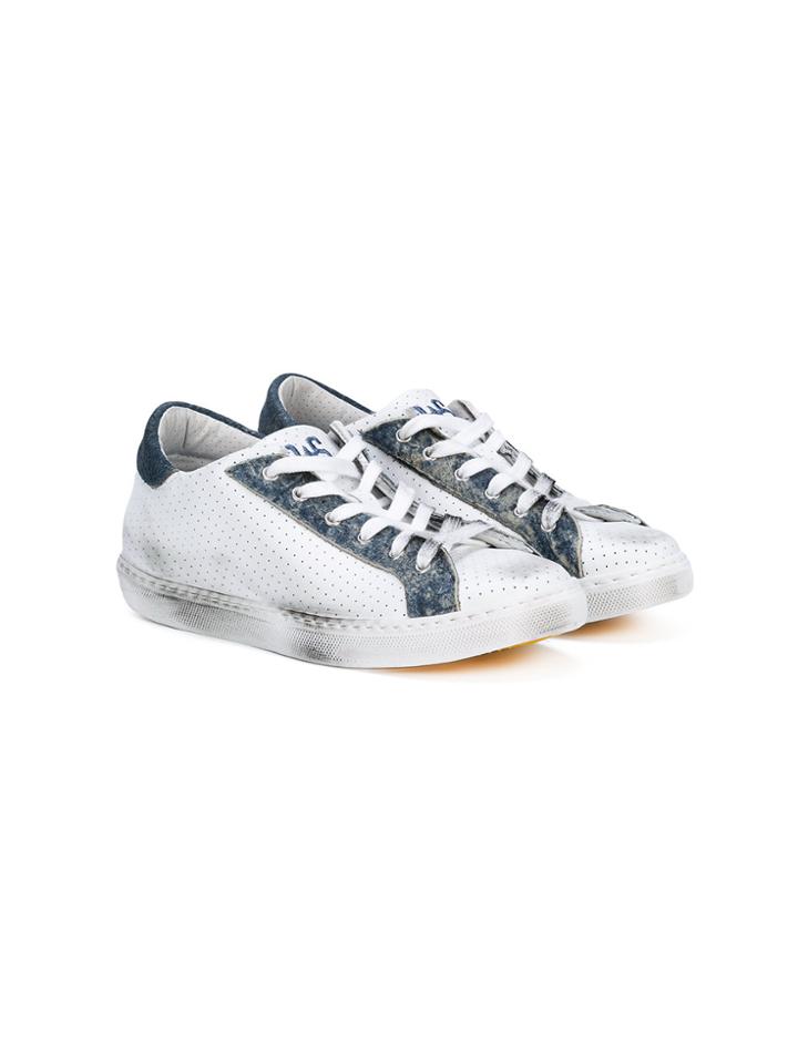 2 Star Kids Distressed Denim Panel Sneakers - White