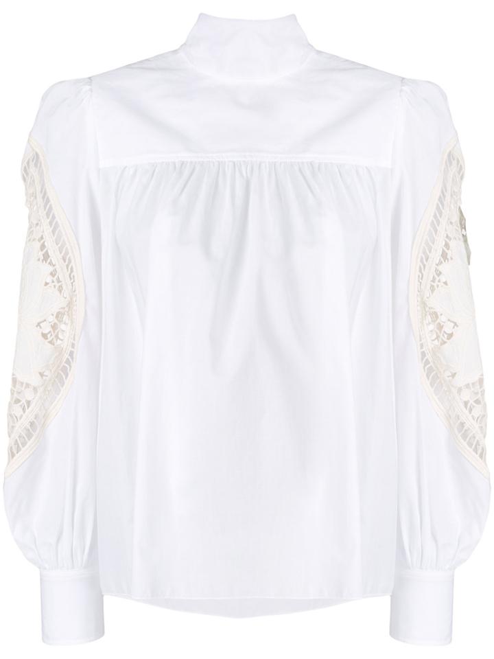 See By Chloé High Neck Crochet Sleeve Blouse - White