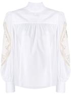 See By Chloé High Neck Crochet Sleeve Blouse - White