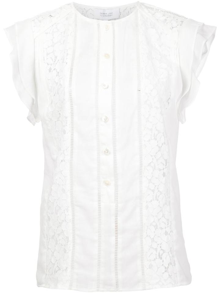 Derek Lam 10 Crosby Embroidered Lace Panel Blouse, Women's, Size: 12, White, Cotton