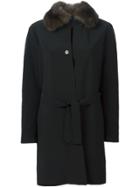 Liska Weasel Fur Collar Coat - Black