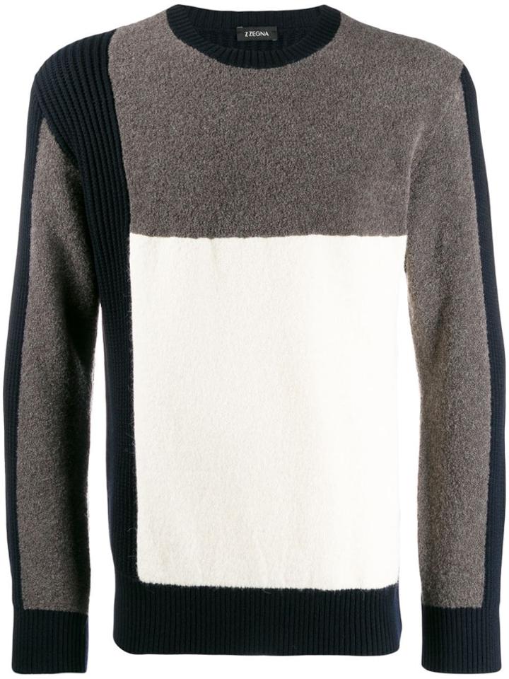 Z Zegna Fleece Patch Jumper - Blue